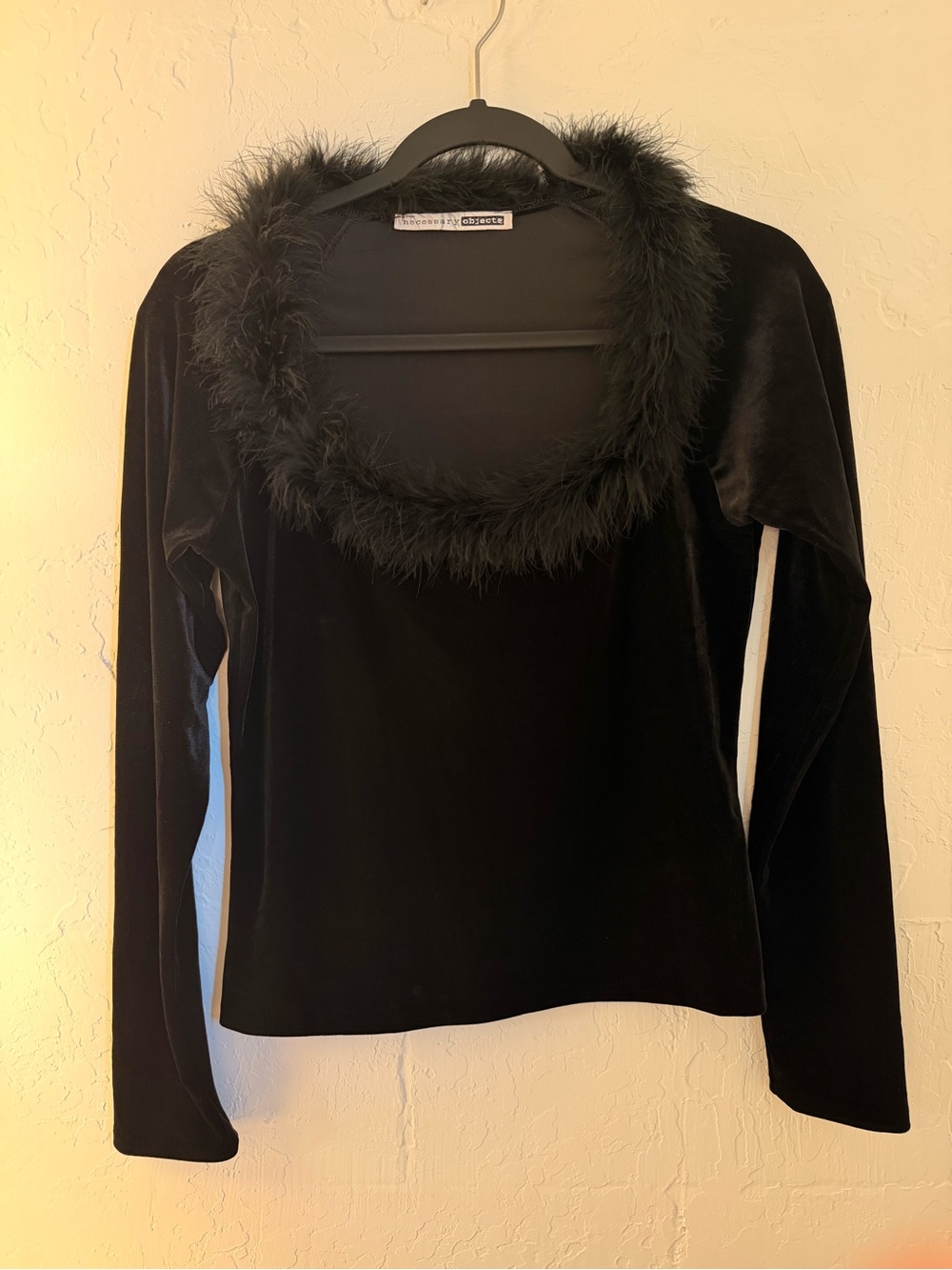 90s Velvet Top with Feather Trim